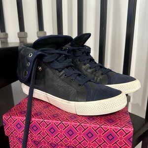 Tory Burch calf leather high top sneakers sz 8.5